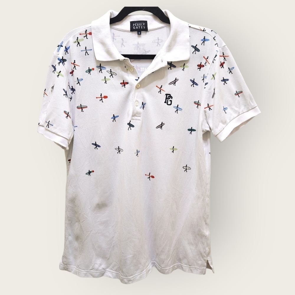 Pearly Gates‎ Japan Lux Men's White Surfboard Print Golf Polo Shirt Size 6 (L?)